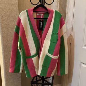 Women's Striped Cardigan Sweater - Pink, Green, and Cream
